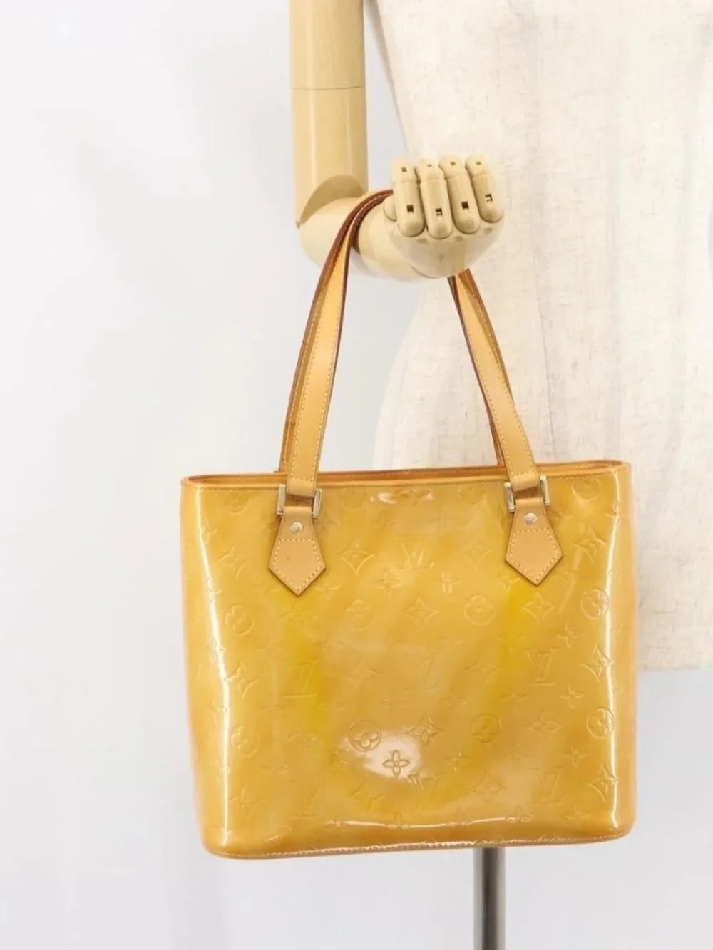 LOUIS VUITTON Monogram Vernis Houston Hand Bag Beige M91004 LV Auth 158012 - Picture 15 of 16